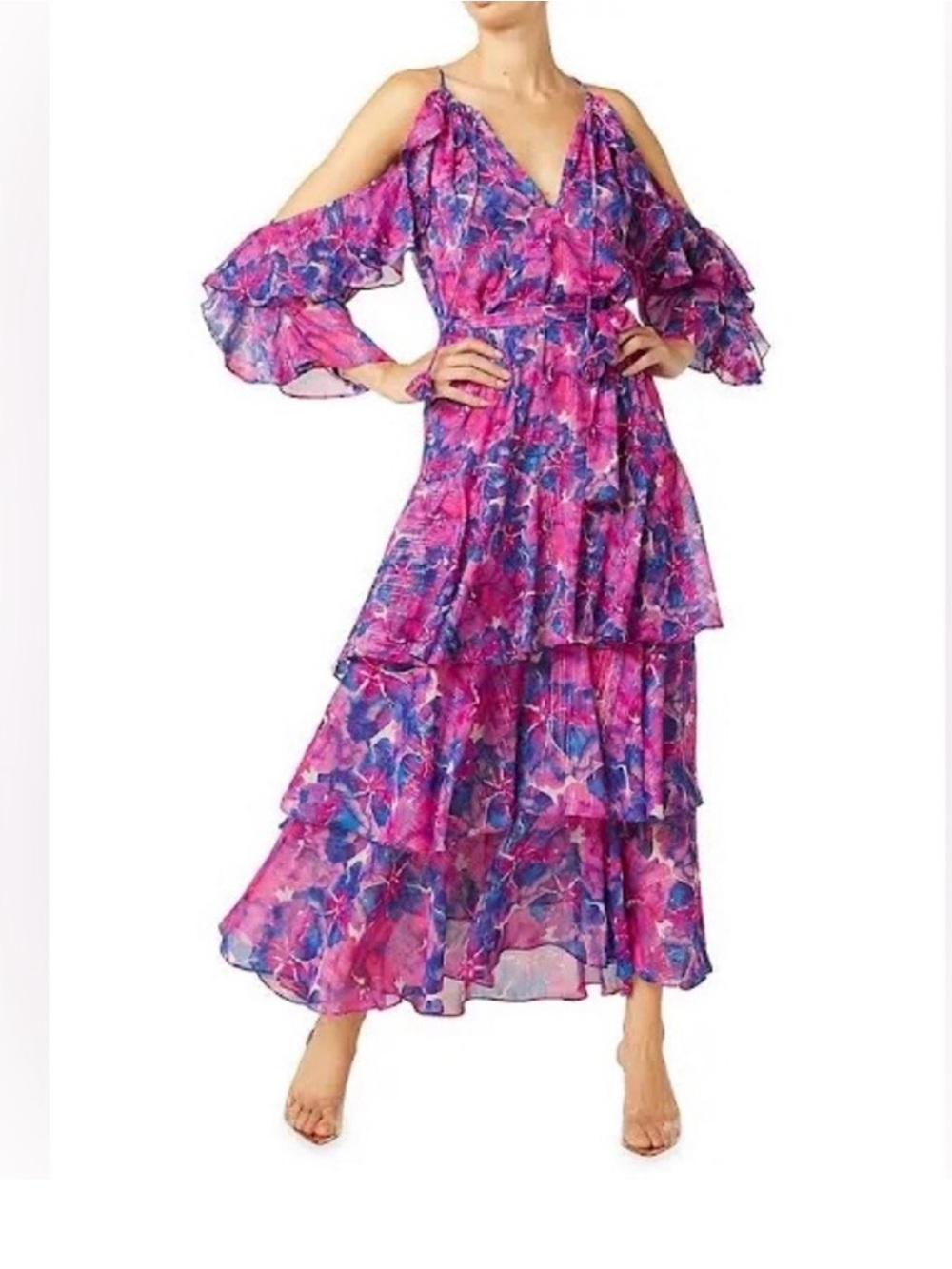 Misa Paradis Cold-Shoulder Tiered Maxi Dress - NWT